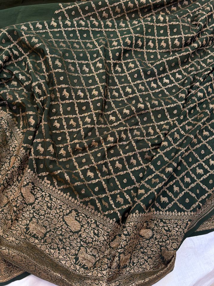 Orange Pure Crepe Silk Handloom Banarasi Saree