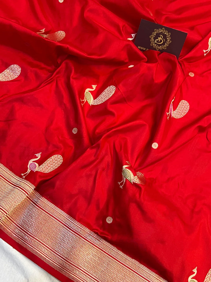 Red Banarasi Handloom Katan Silk Saree | Aura Benaras