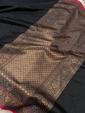 Black Banarasi Handloom Soft SIlk Saree - Aura Benaras