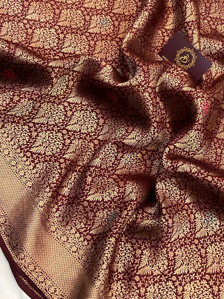 Maroon Pure Katan silk Handloom Banarasi Saree