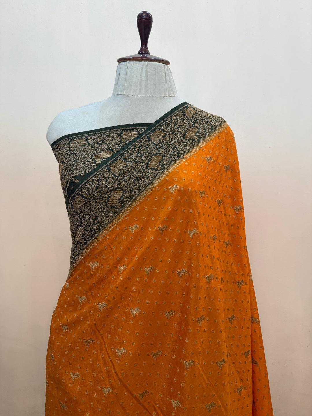 Orange Pure Crepe Silk Handloom Banarasi Saree