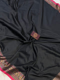 Black Banarasi Handloom Soft SIlk Saree - Aura Benaras