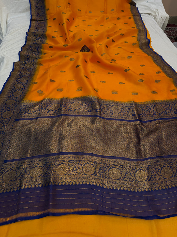 Yellow Pure Kora Silk Handloom Banarasi Saree