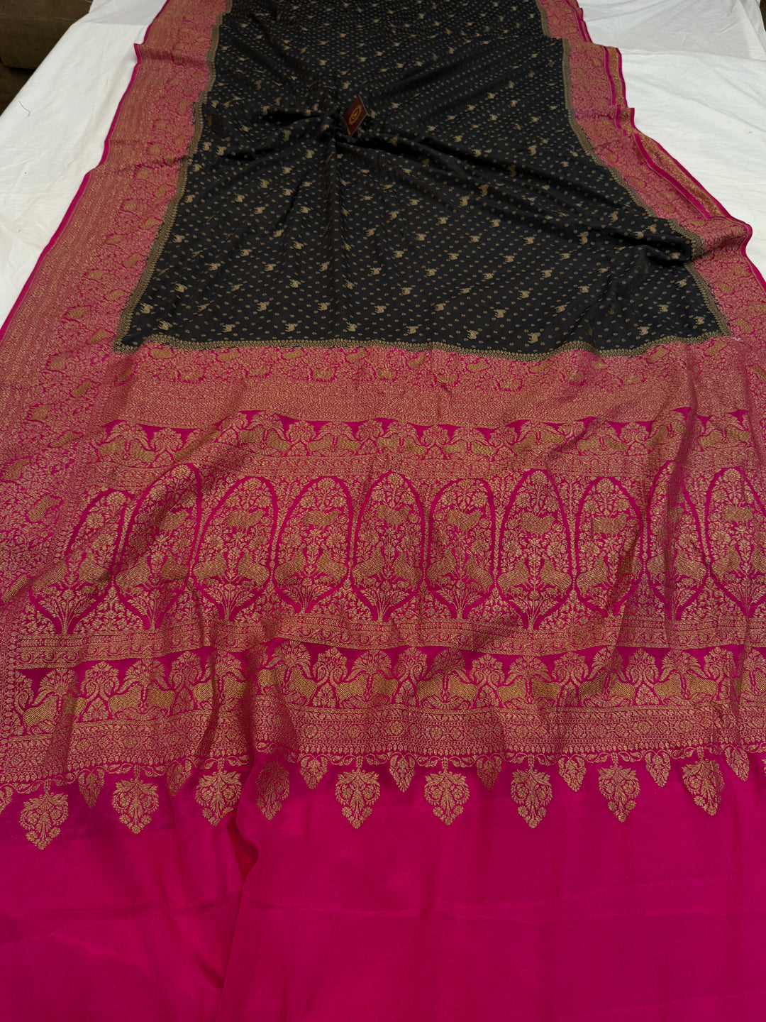 Black Pure Crepe Silk Handloom Banarasi Saree