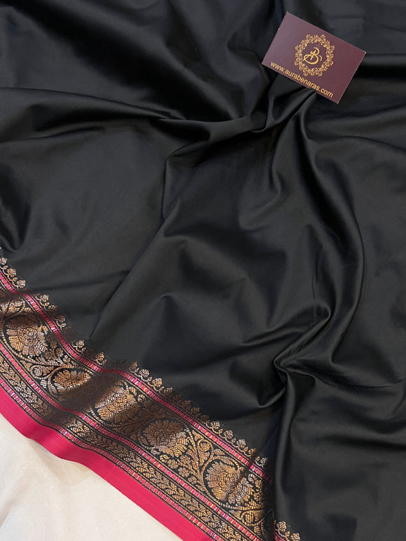 Black Banarasi Handloom Soft SIlk Saree - Aura Benaras