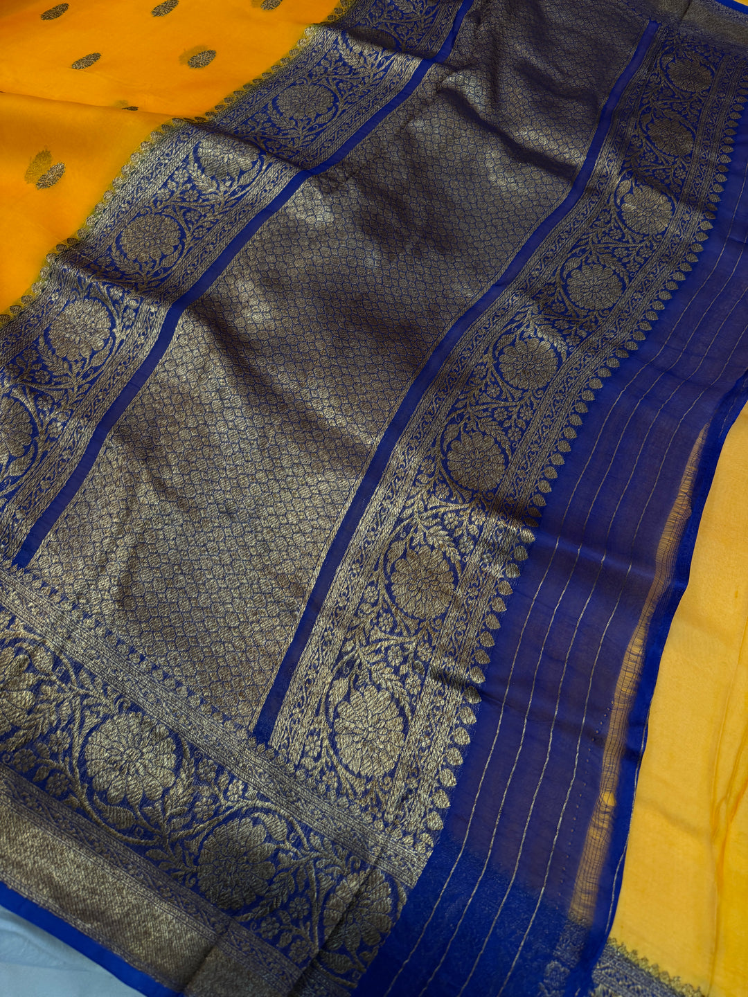 Yellow Pure Kora Silk Handloom Banarasi Saree