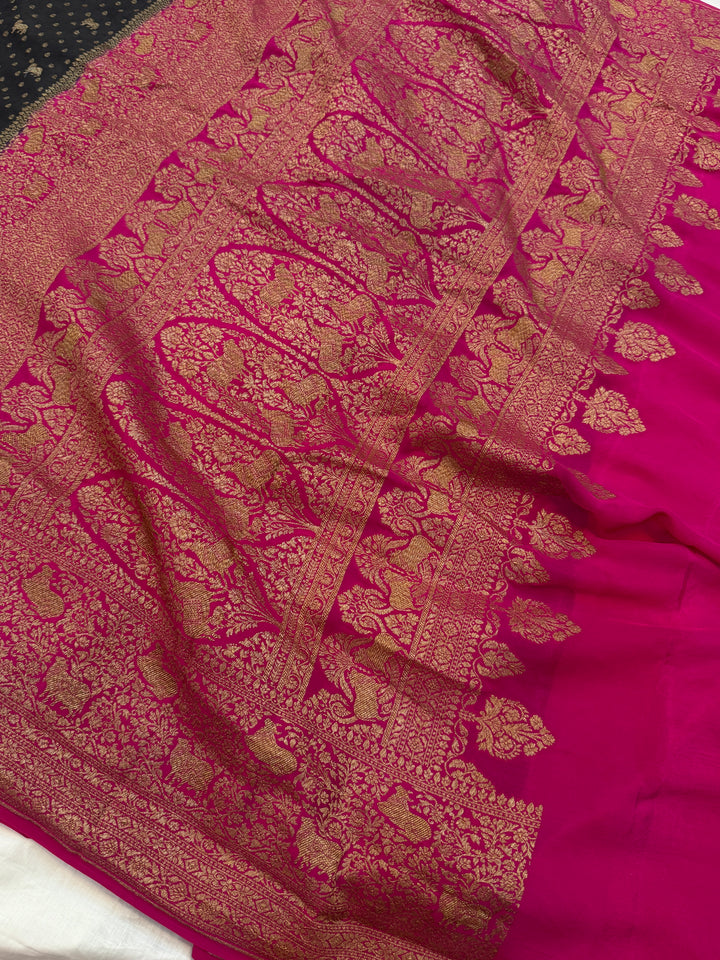 Black Pure Crepe Silk Handloom Banarasi Saree