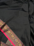 Black Banarasi Handloom Soft SIlk Saree - Aura Benaras