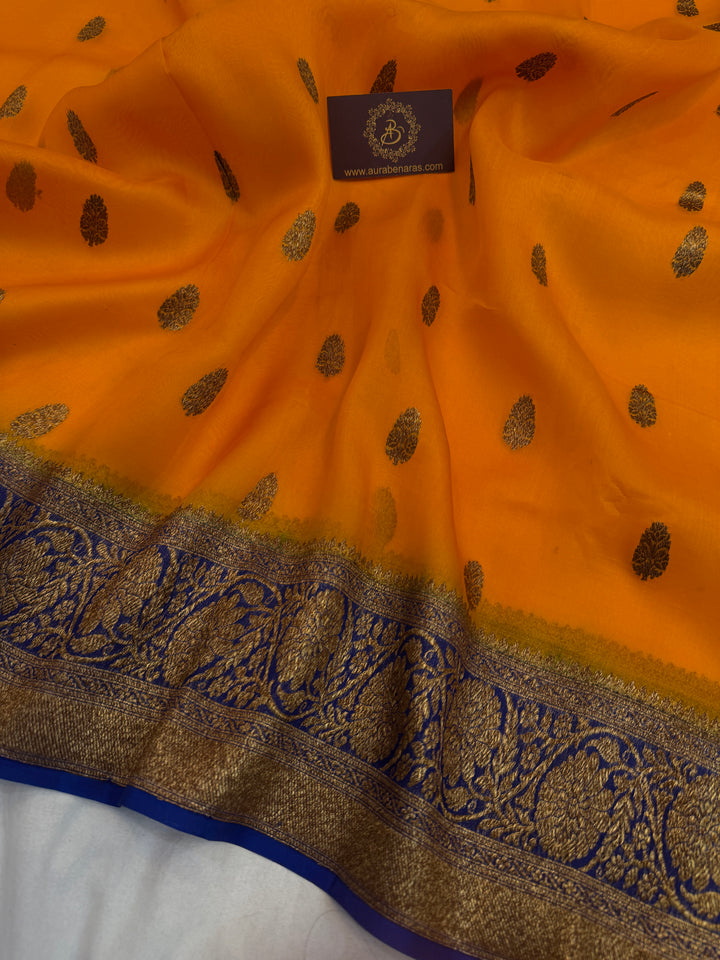 Yellow Pure Kora Silk Handloom Banarasi Saree