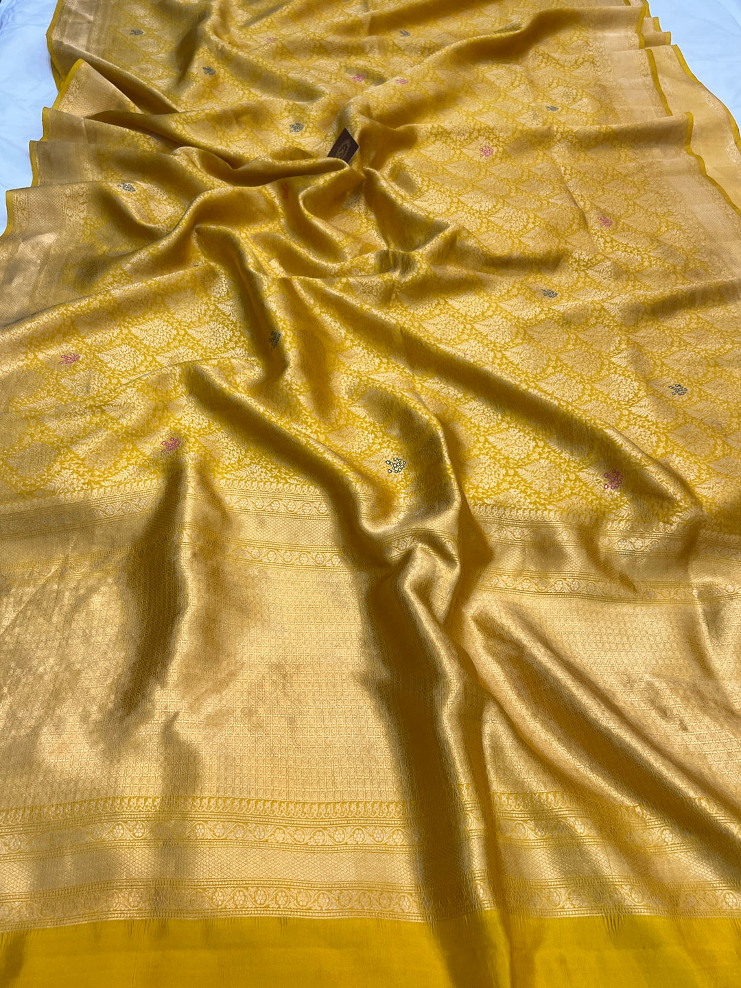 Mustard Yellow Pure Katan silk Handloom Banarasi Saree