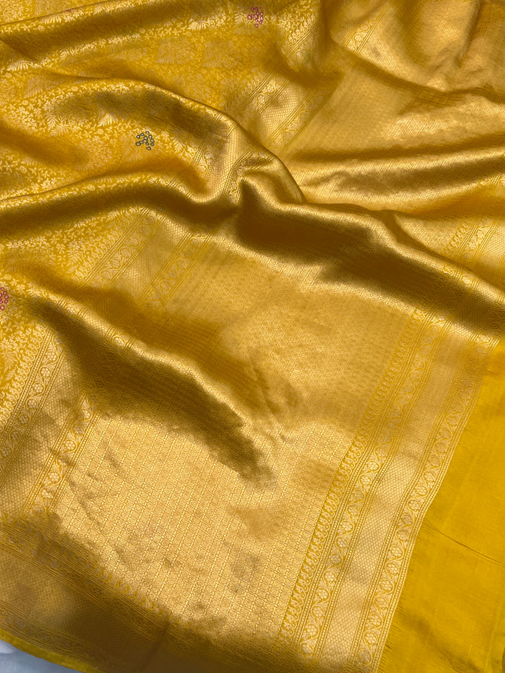 Mustard Yellow Pure Katan silk Handloom Banarasi Saree