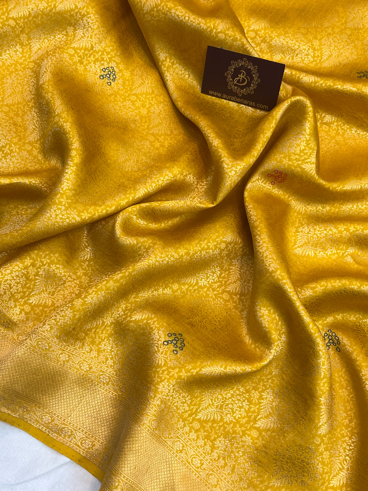 Mustard Yellow Pure Katan silk Handloom Banarasi Saree