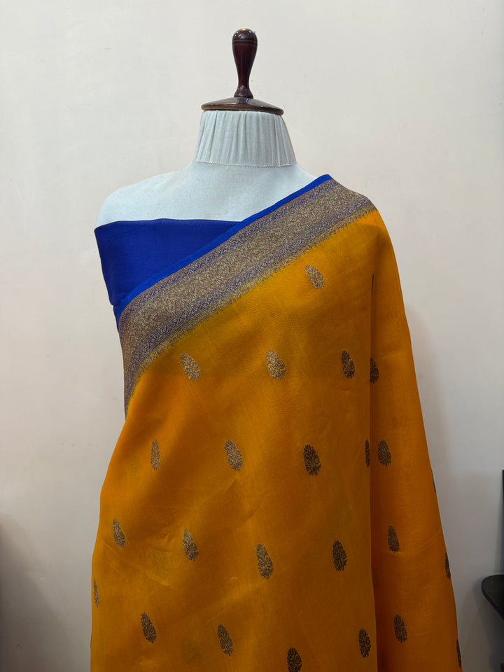 Yellow Pure Kora Silk Handloom Banarasi Saree