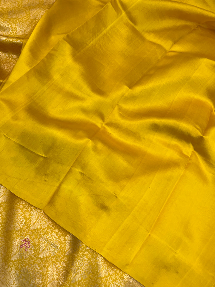Mustard Yellow Pure Katan silk Handloom Banarasi Saree