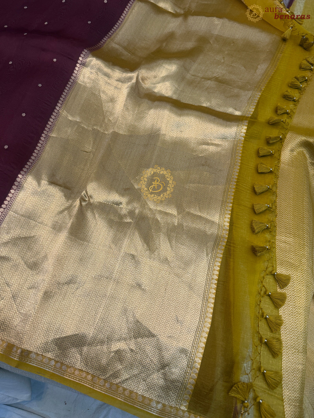 Maroon Pure Kora Silk Handloom Banarasi Saree