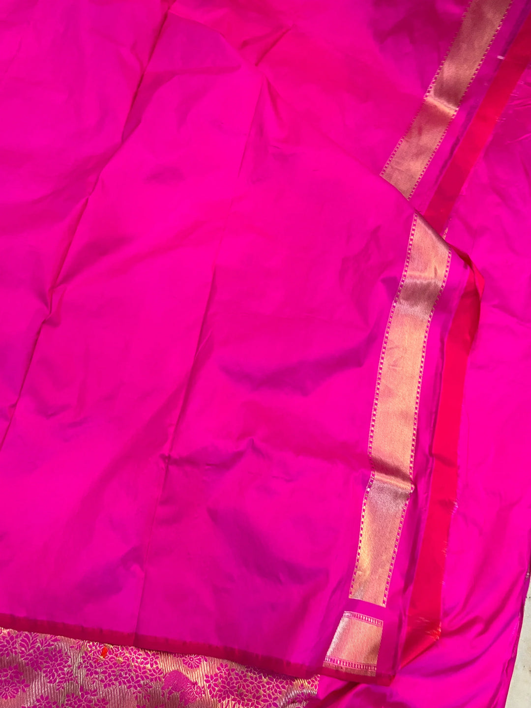 Rani Pink Katan Silk Shikargah Banarasi Saree – Aura Benaras