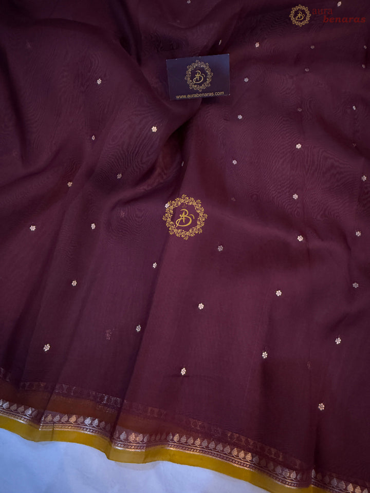 Maroon Pure Kora Silk Handloom Banarasi Saree