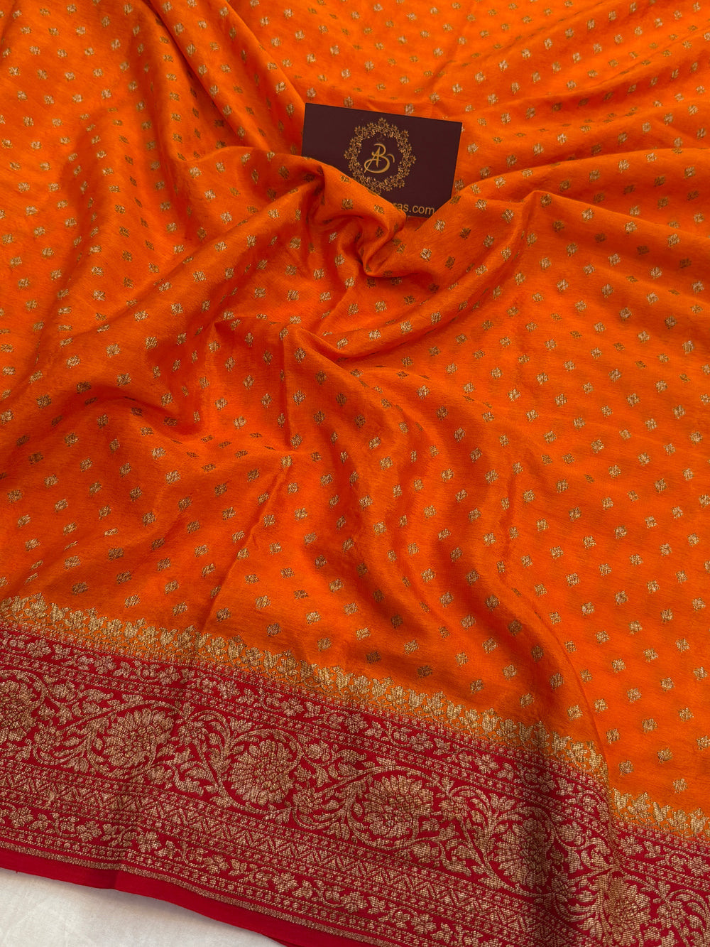 Orange Pure Crepe Silk Handloom Banarasi Saree