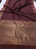 Brown Banarasi Handloom Soft SIlk Saree - Aura Benaras