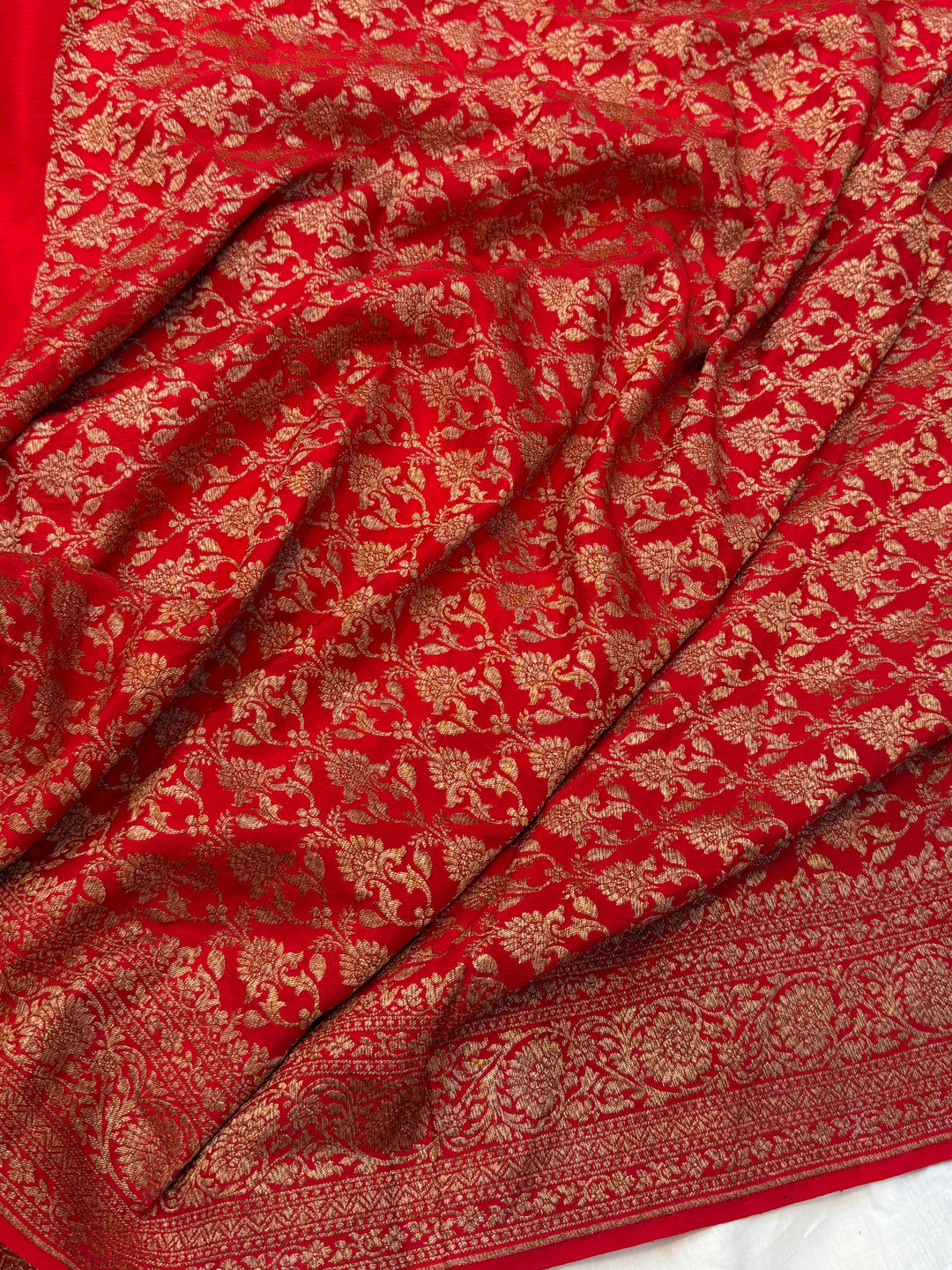 Orange Pure Crepe Silk Handloom Banarasi Saree