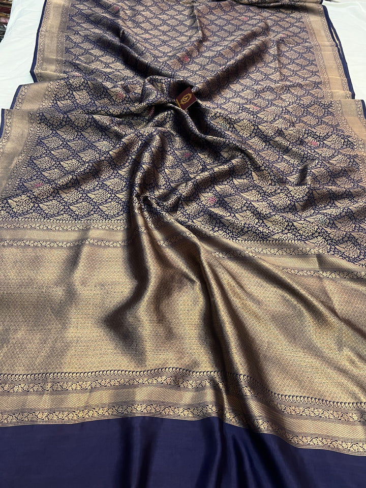 Navy Blue Pure Katan silk Handloom Banarasi Saree