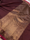 Brown Banarasi Handloom Soft SIlk Saree - Aura Benaras