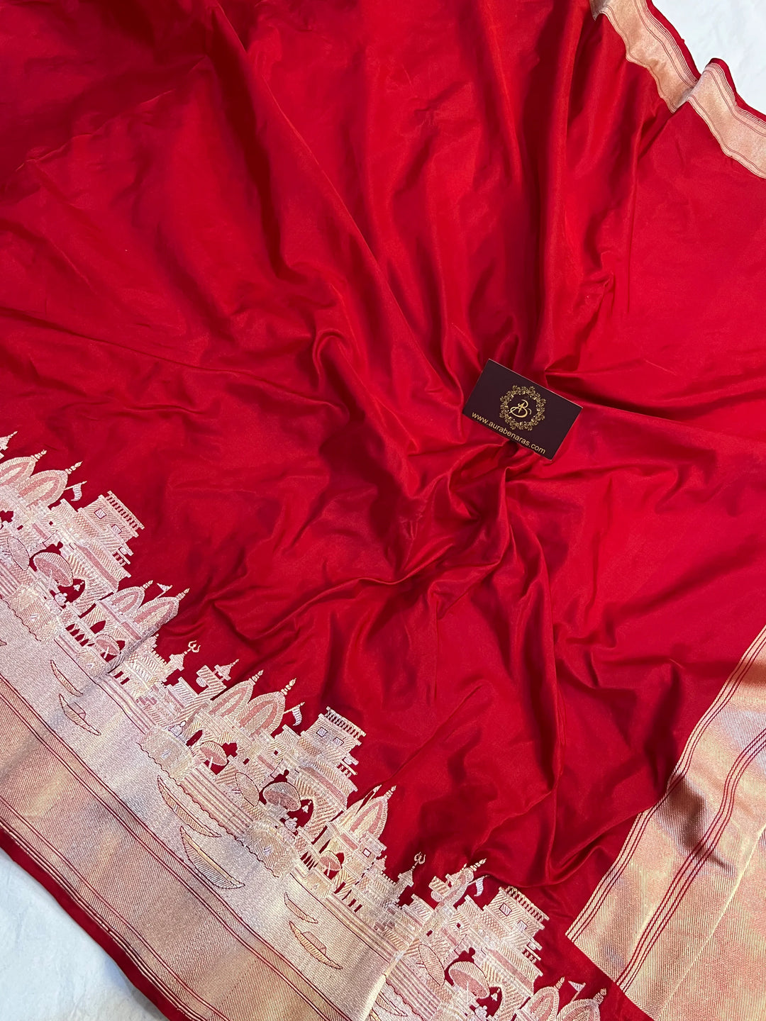 Red Banarasi Handloom Katan Silk Saree - Aura Benaras