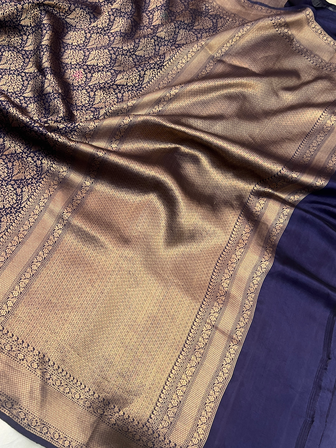 Navy Blue Pure Katan silk Handloom Banarasi Saree