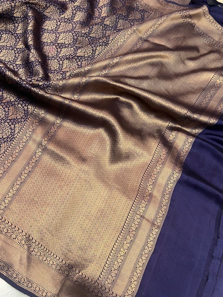 Navy Blue Pure Katan silk Handloom Banarasi Saree