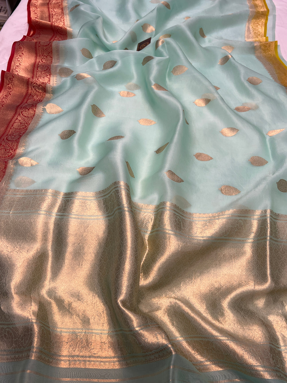 Mint Green Banarasi Handloom Kora Silk Saree