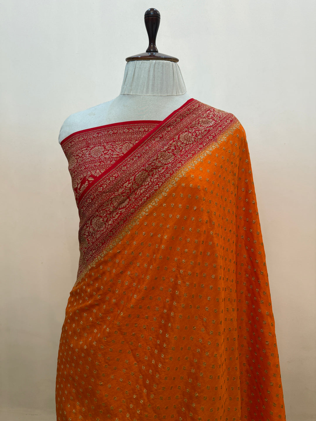 Orange Pure Crepe Silk Handloom Banarasi Saree