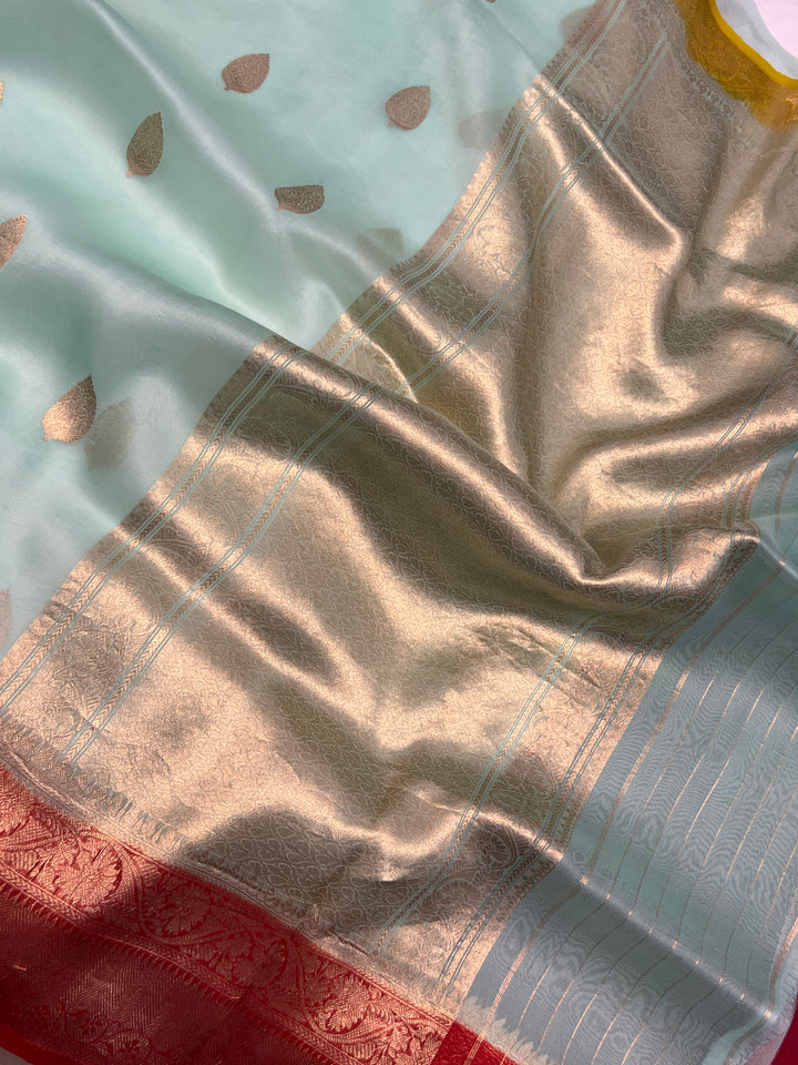 Mint Green Banarasi Handloom Kora Silk Saree