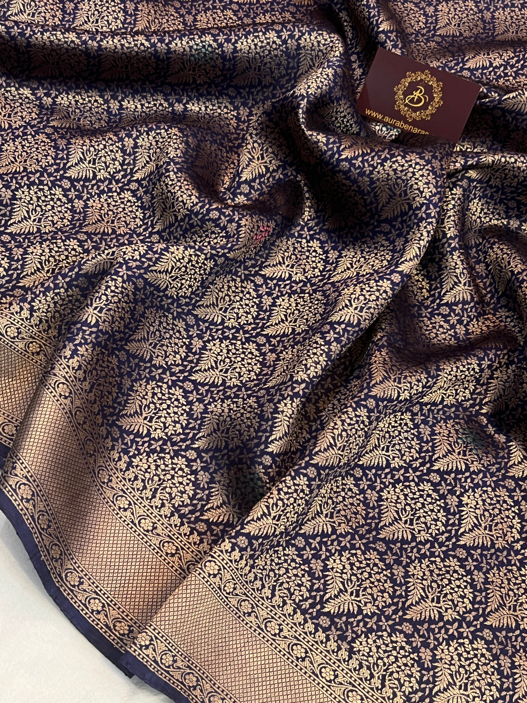 Navy Blue Pure Katan silk Handloom Banarasi Saree
