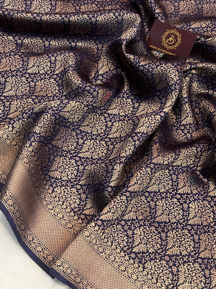 Navy Blue Pure Katan silk Handloom Banarasi Saree