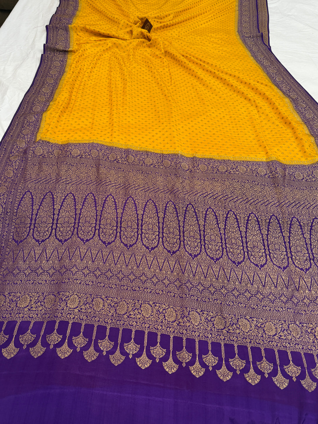 Yellow Pure Crepe Silk Handloom Banarasi Saree
