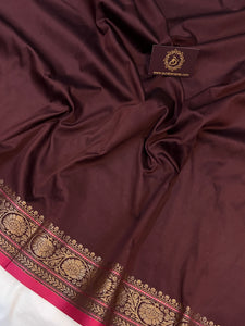 Brown Banarasi Handloom Soft SIlk Saree - Aura Benaras