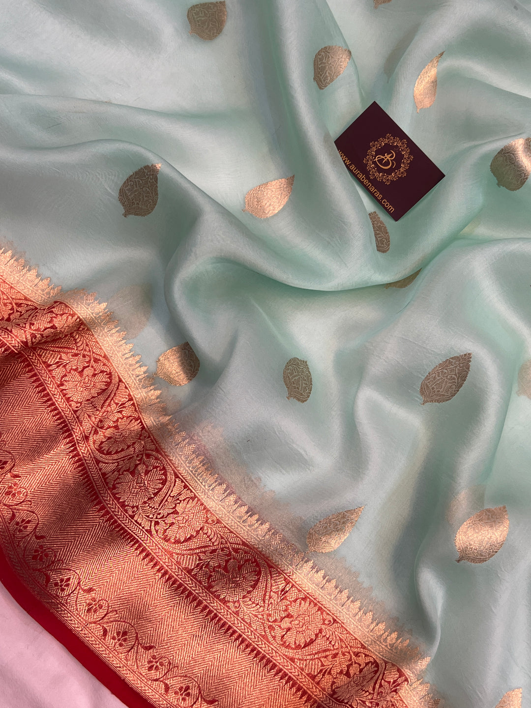 Mint Green Banarasi Handloom Kora Silk Saree