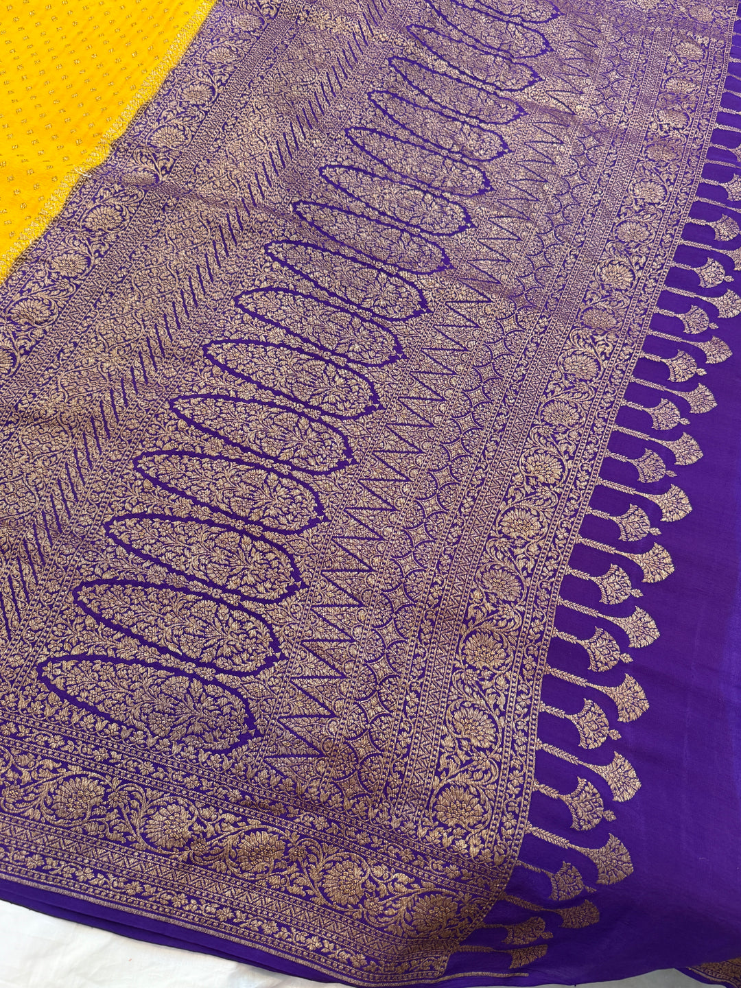 Yellow Pure Crepe Silk Handloom Banarasi Saree