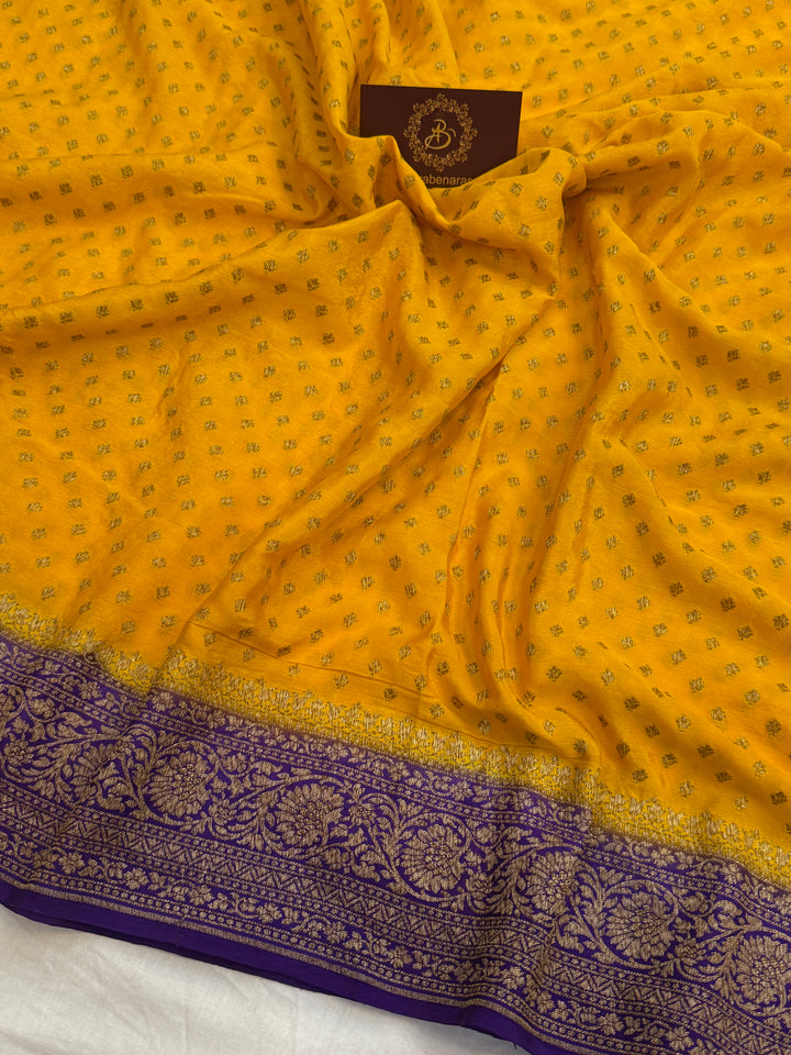 Yellow Pure Crepe Silk Handloom Banarasi Saree
