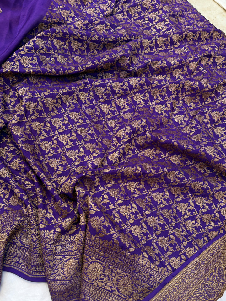 Yellow Pure Crepe Silk Handloom Banarasi Saree