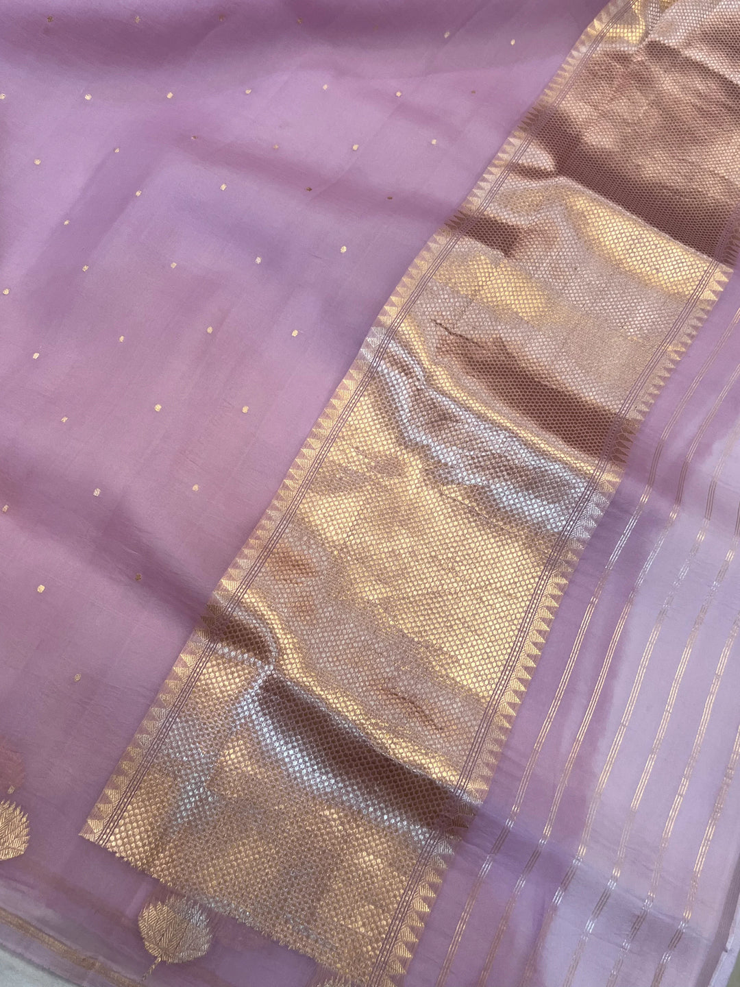 Dusty Lavender Pure Kora Silk Handloom Banarasi Saree - AuraBenaras