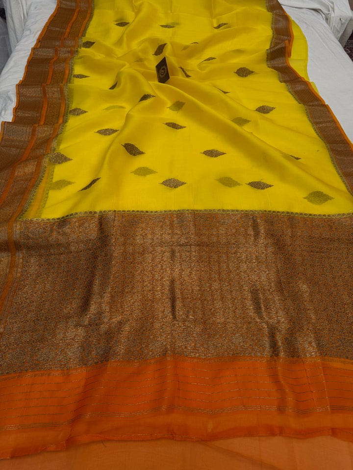 Yellow Pure Kora Silk Handloom Banarasi Saree