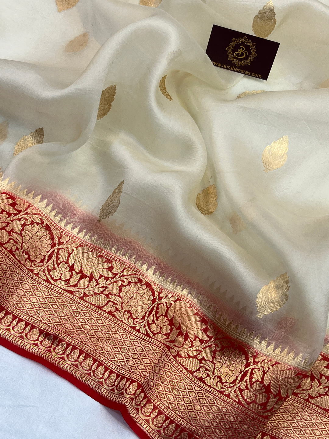 Cream Banarasi Handloom Kora Silk Saree