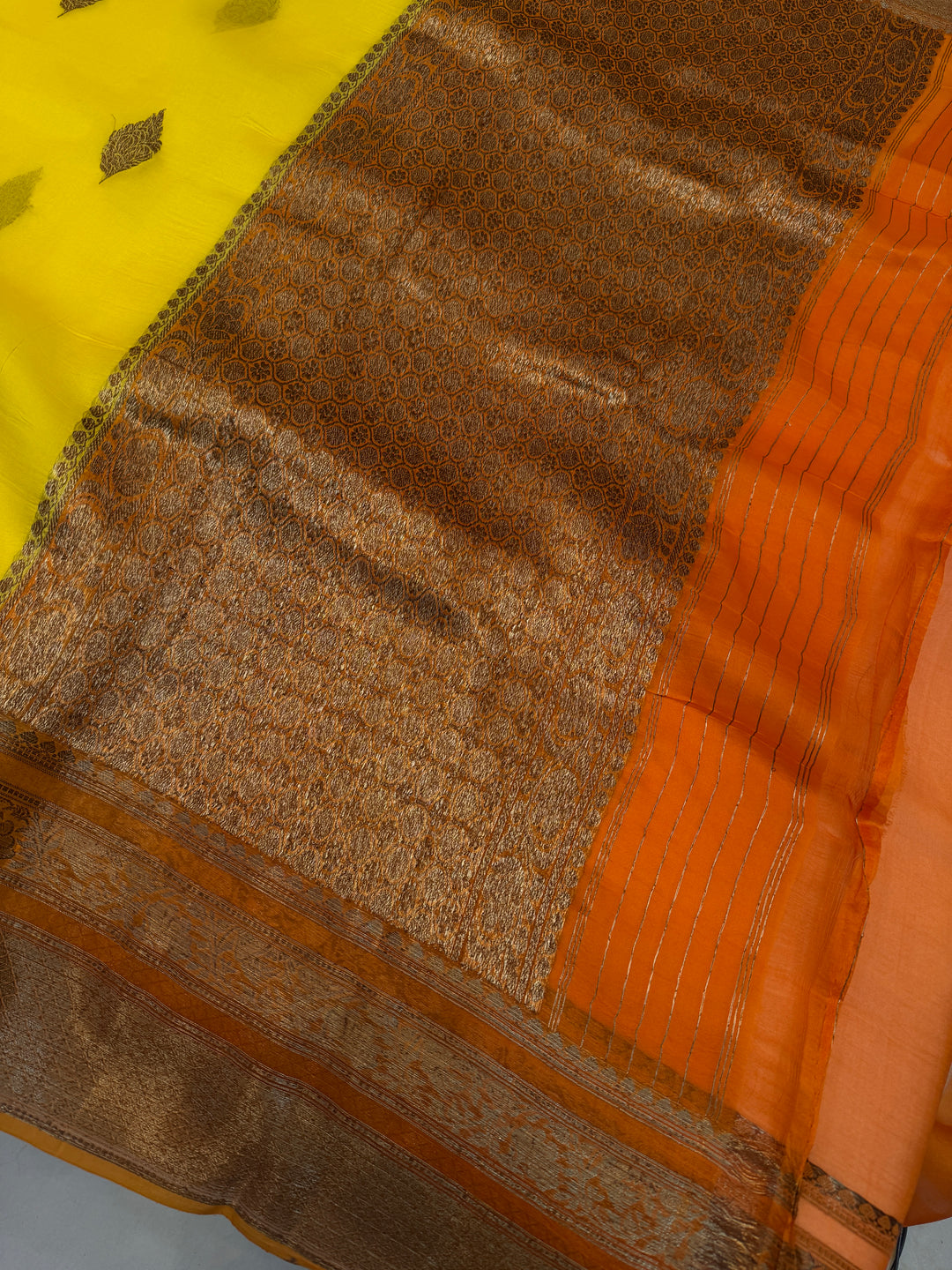 Yellow Pure Kora Silk Handloom Banarasi Saree