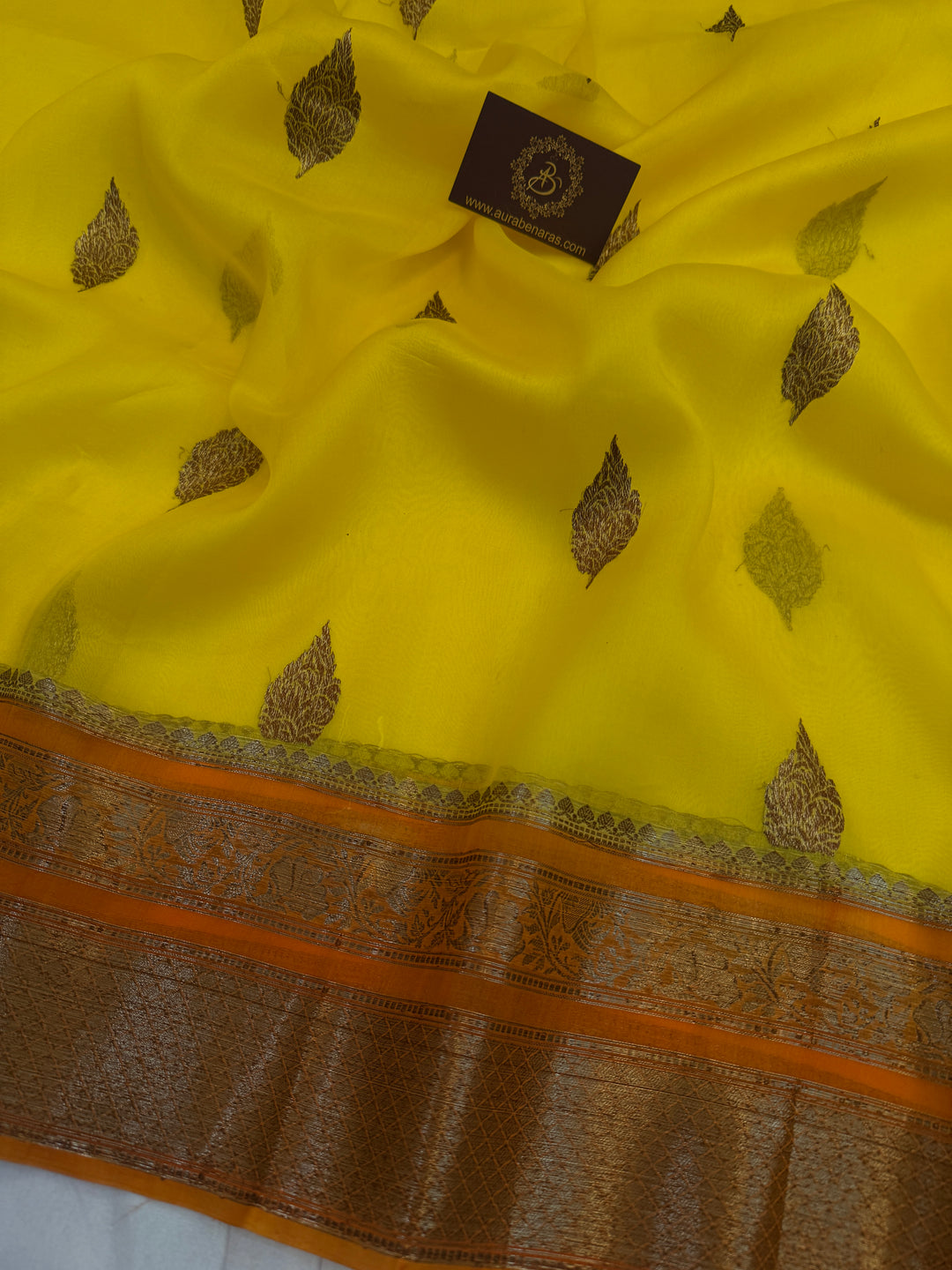 Yellow Pure Kora Silk Handloom Banarasi Saree