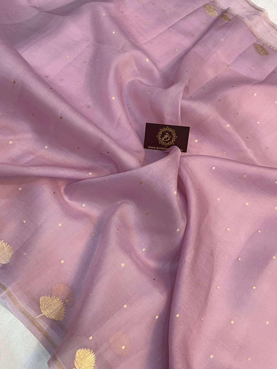 Dusty Lavender Pure Kora Silk Handloom Banarasi Saree - AuraBenaras