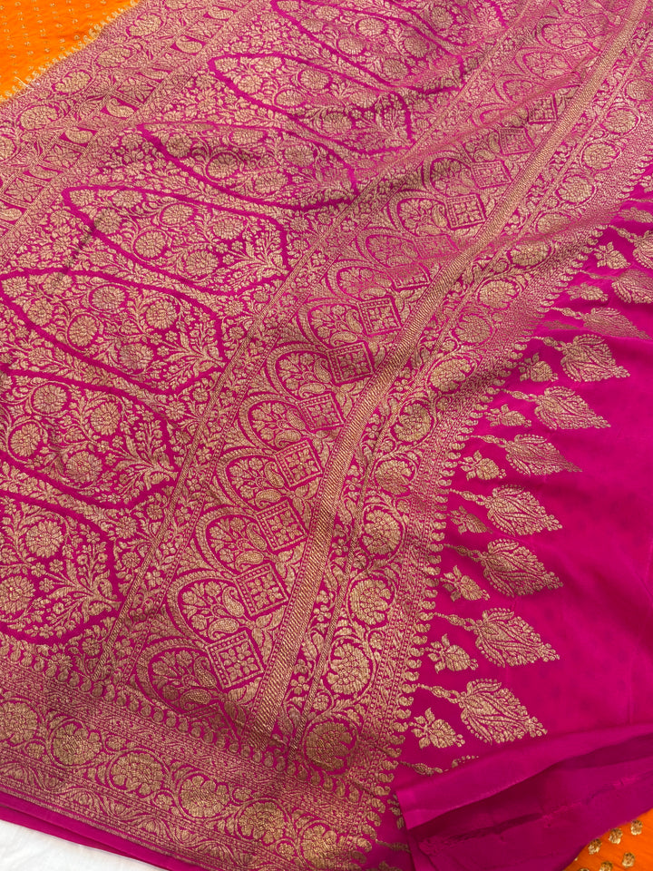 Orange Pure Crepe Silk Handloom Banarasi Saree