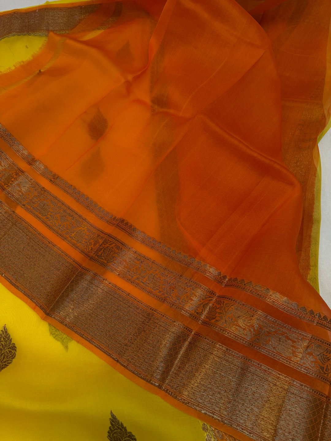 Yellow Pure Kora Silk Handloom Banarasi Saree