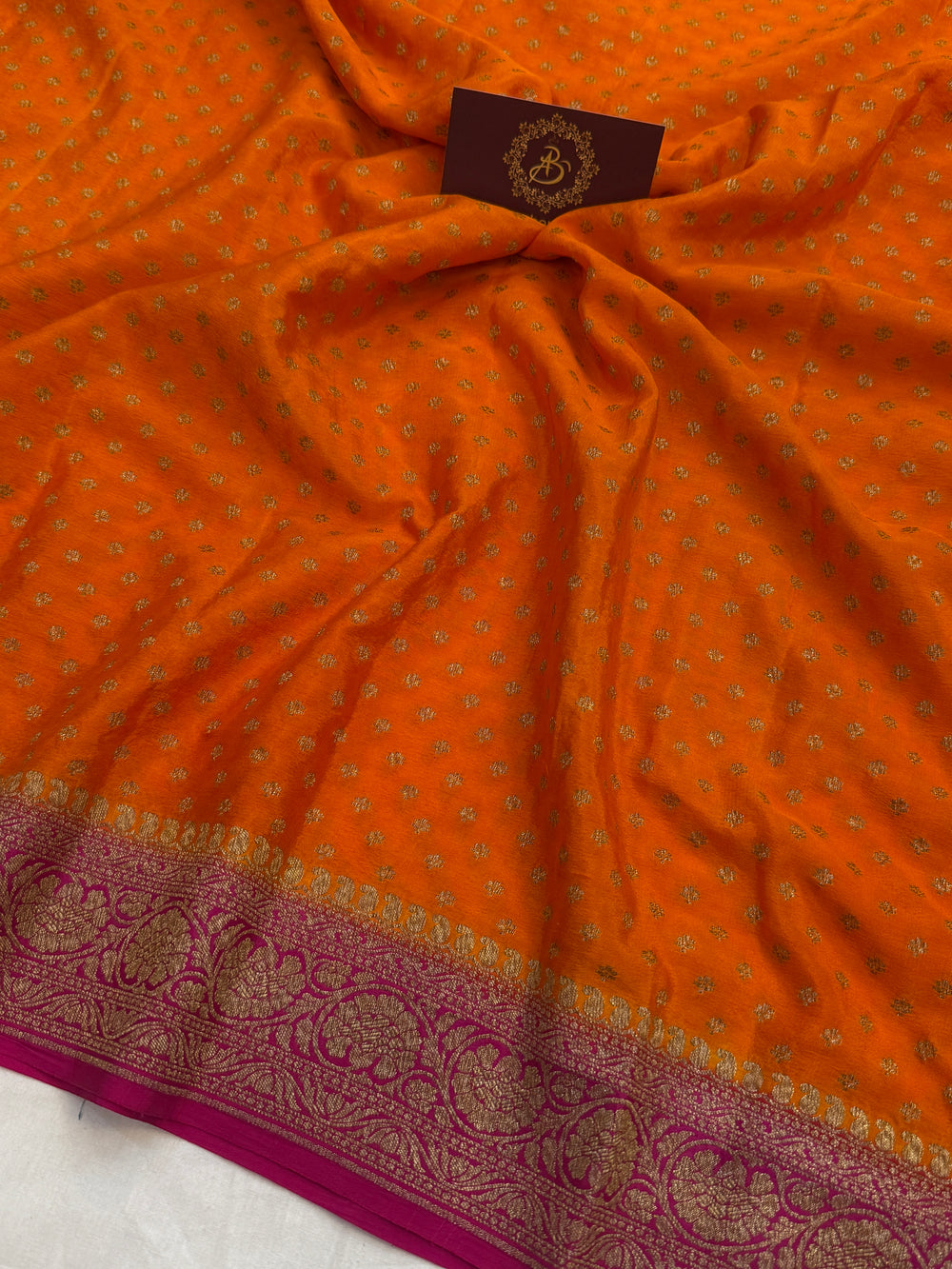 Orange Pure Crepe Silk Handloom Banarasi Saree