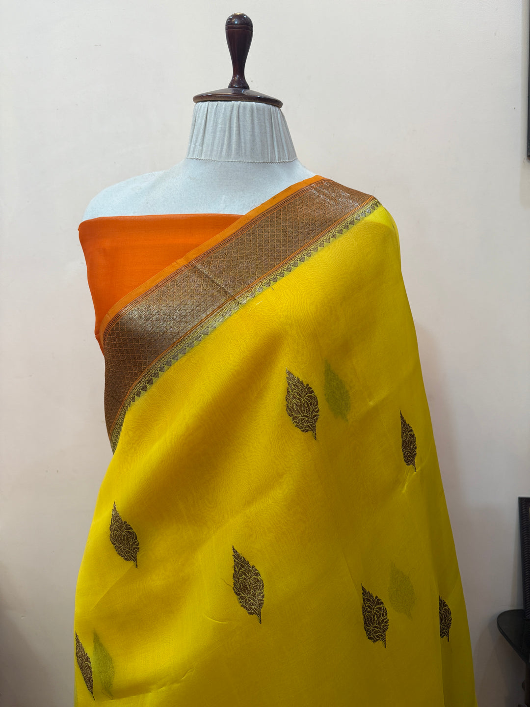 Yellow Pure Kora Silk Handloom Banarasi Saree